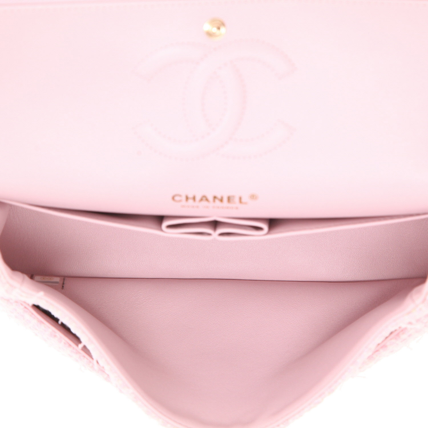 Bolso de mano Chanel  Timeless Classic en tweed rosa - Detail D3