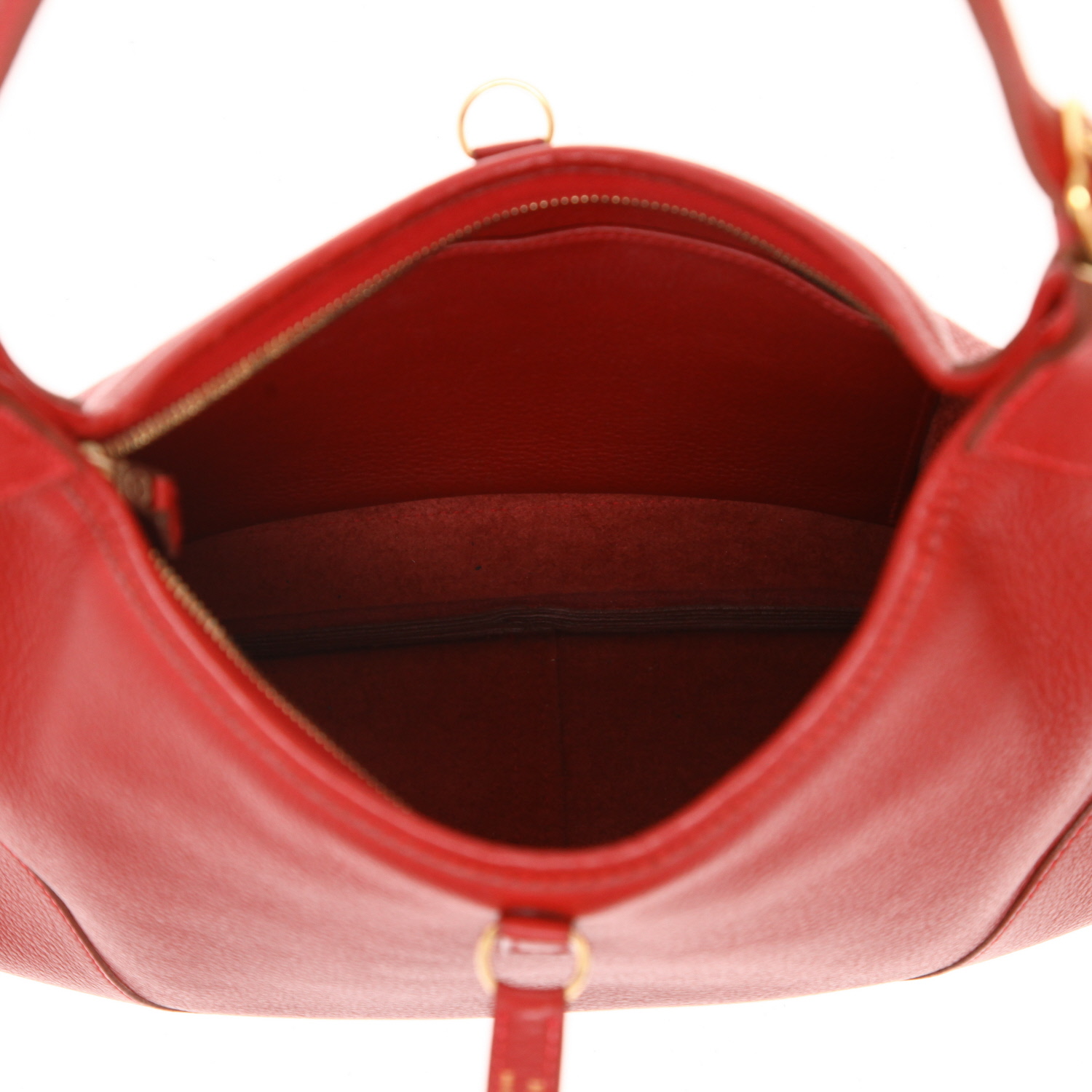 Sac porté épaule ou main Hermès  Trim en cuir taurillon clémence rouge Vif - Detail D3