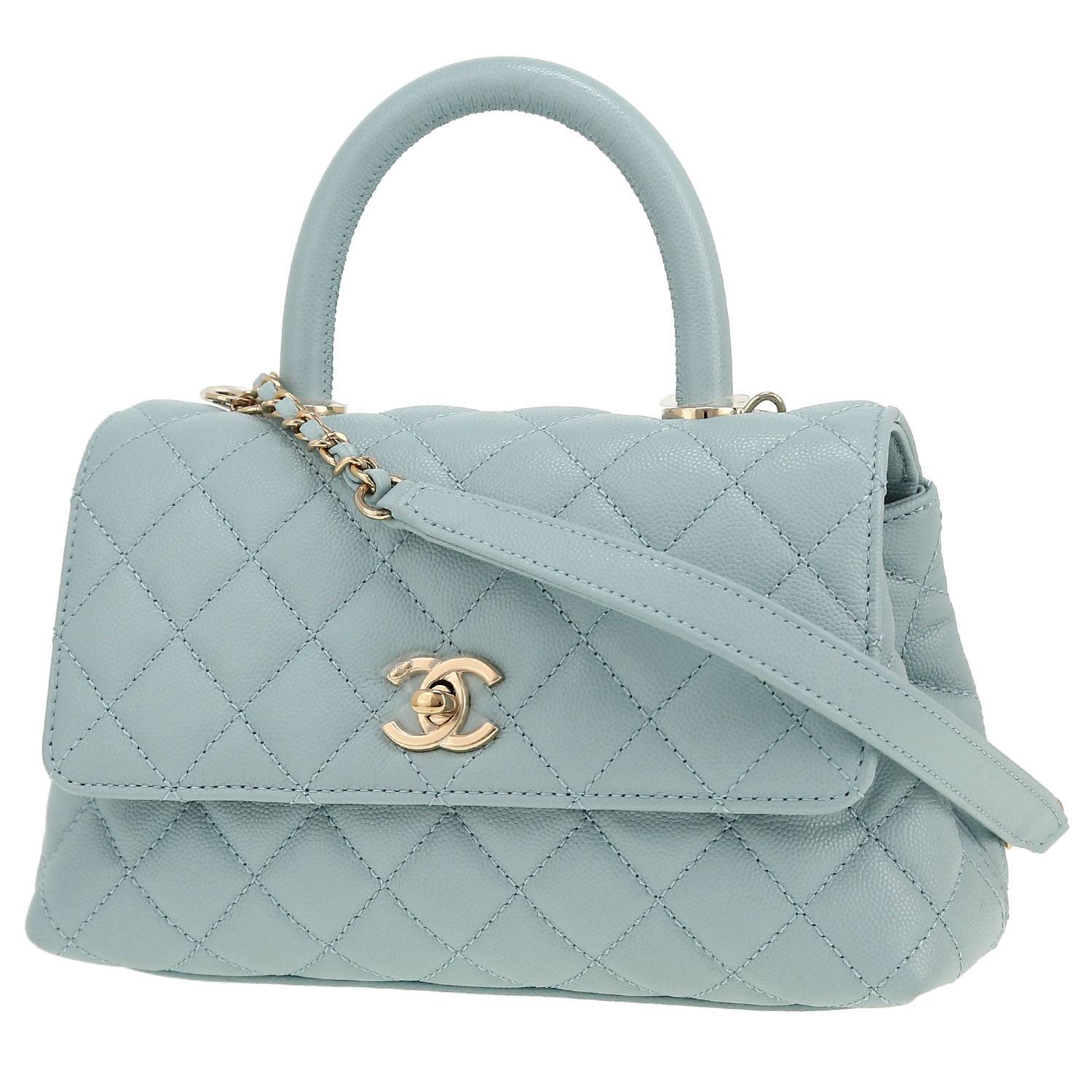 Chanel  Coco Handle shoulder bag  in blue quilted grained leather