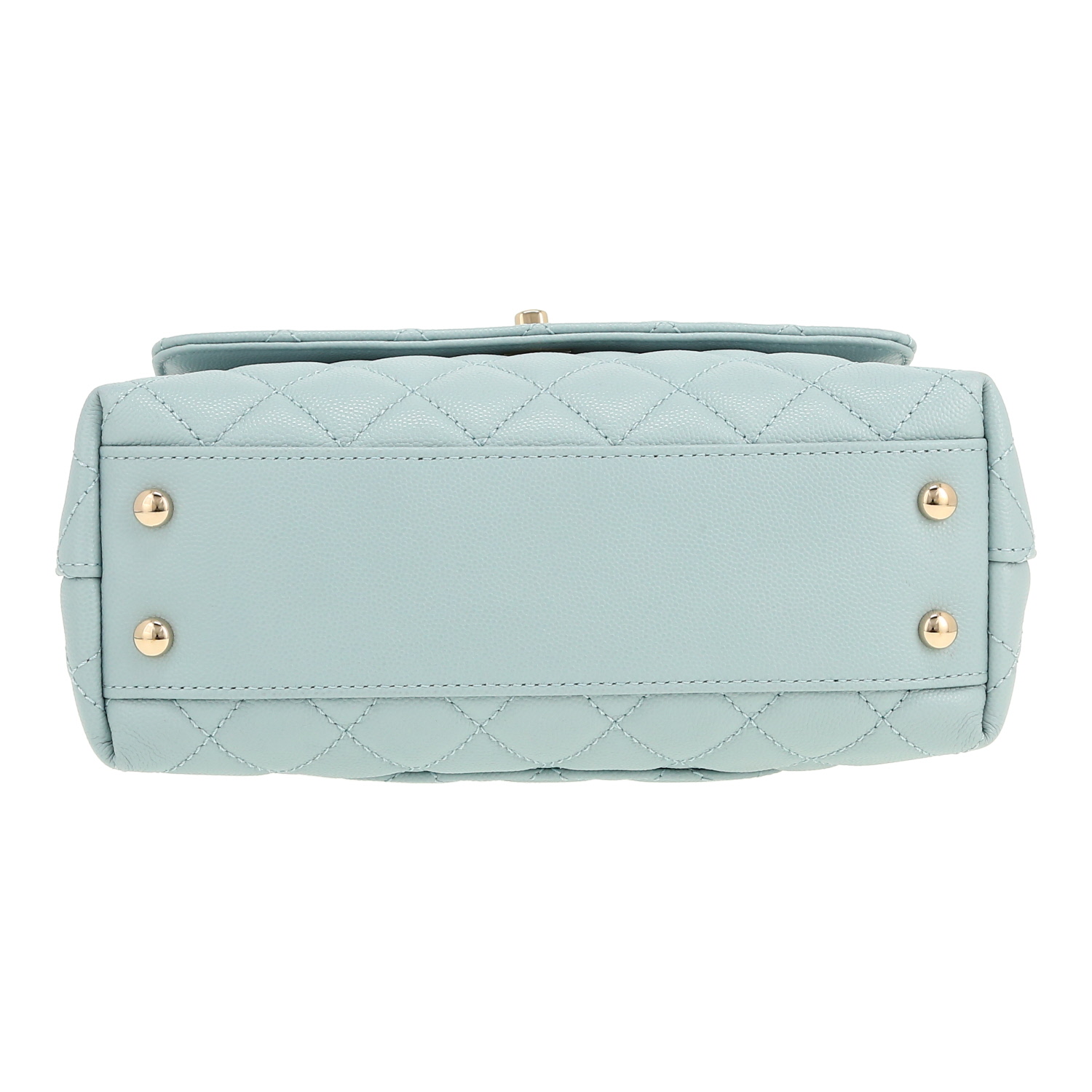Sac bandoulière Chanel  Coco Handle en cuir grainé matelassé bleu - Detail D1