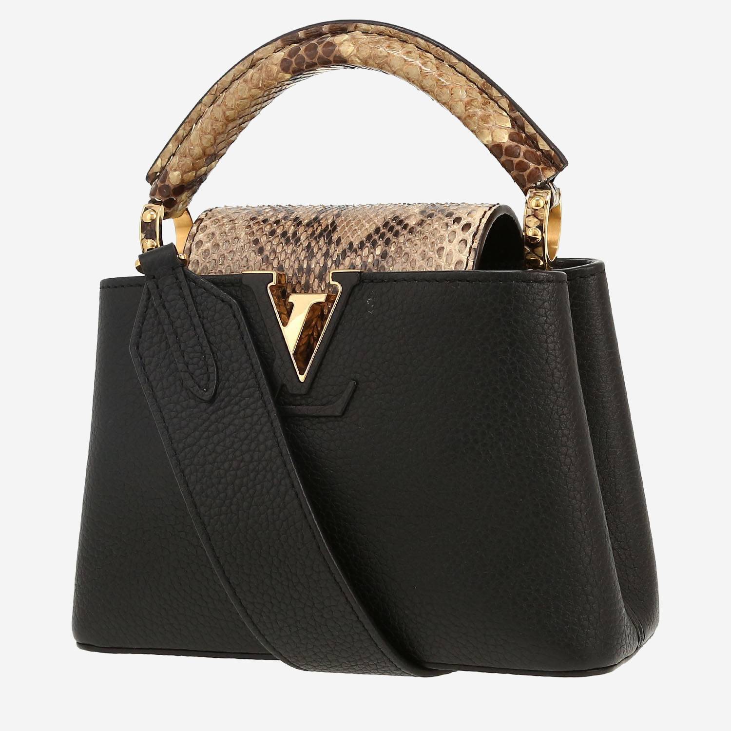 Bolso bandolera Louis Vuitton  Capucines Mini en cuero granulado negro y piel de pitón