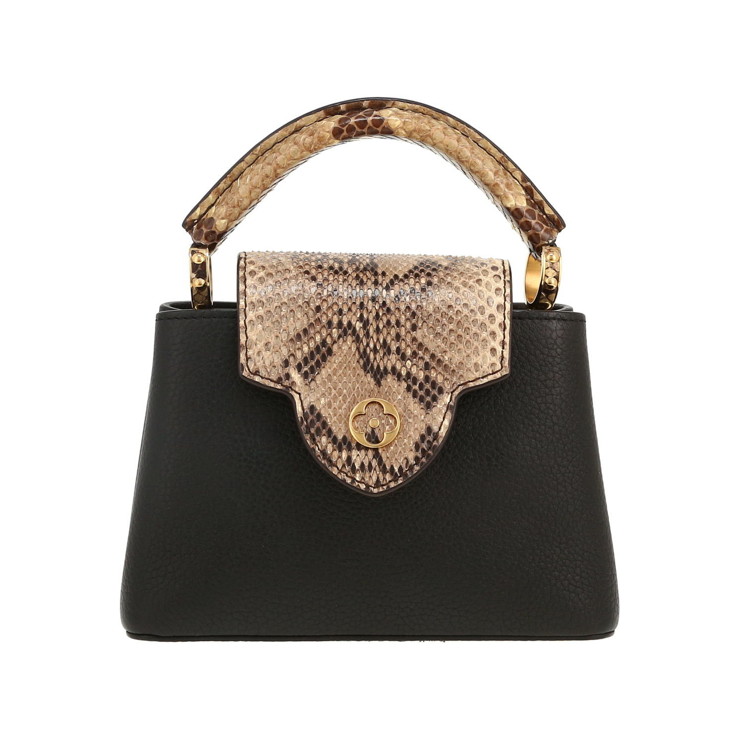 Bolso bandolera Louis Vuitton  Capucines Mini en cuero granulado negro y piel de pitón - Detail D4