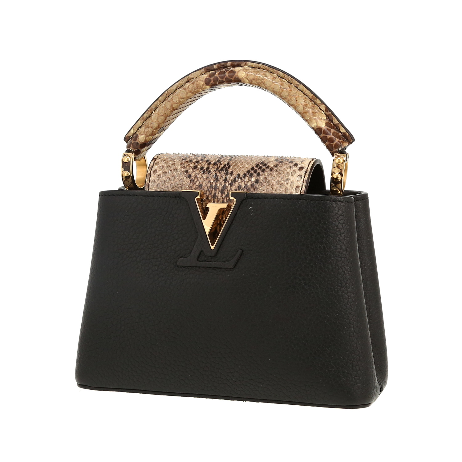 Sac bandoulière Louis Vuitton  Capucines Mini en cuir grainé noir et imitation python - Detail D5