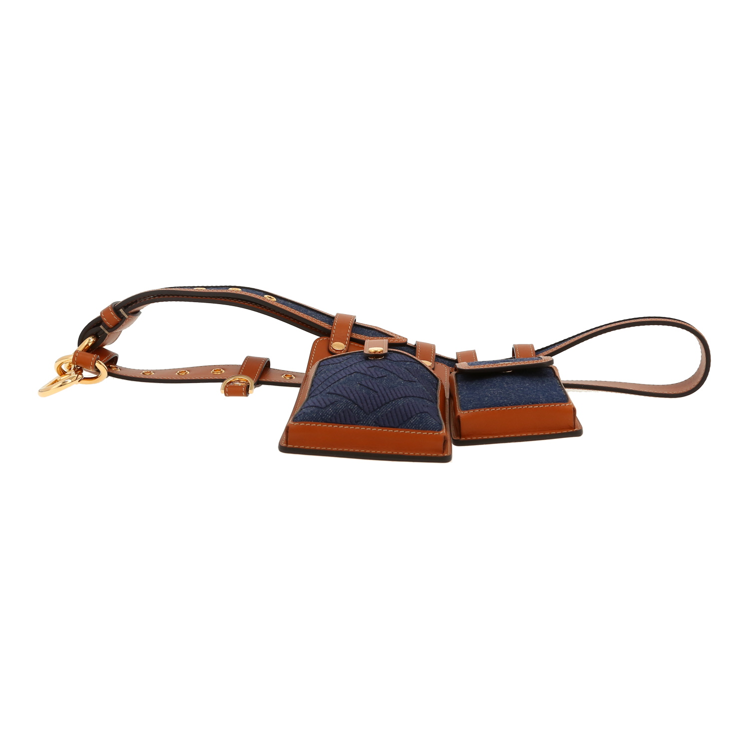 Pochette-ceinture Fendi   en cuir marron et denim bleu-foncé - Detail D1