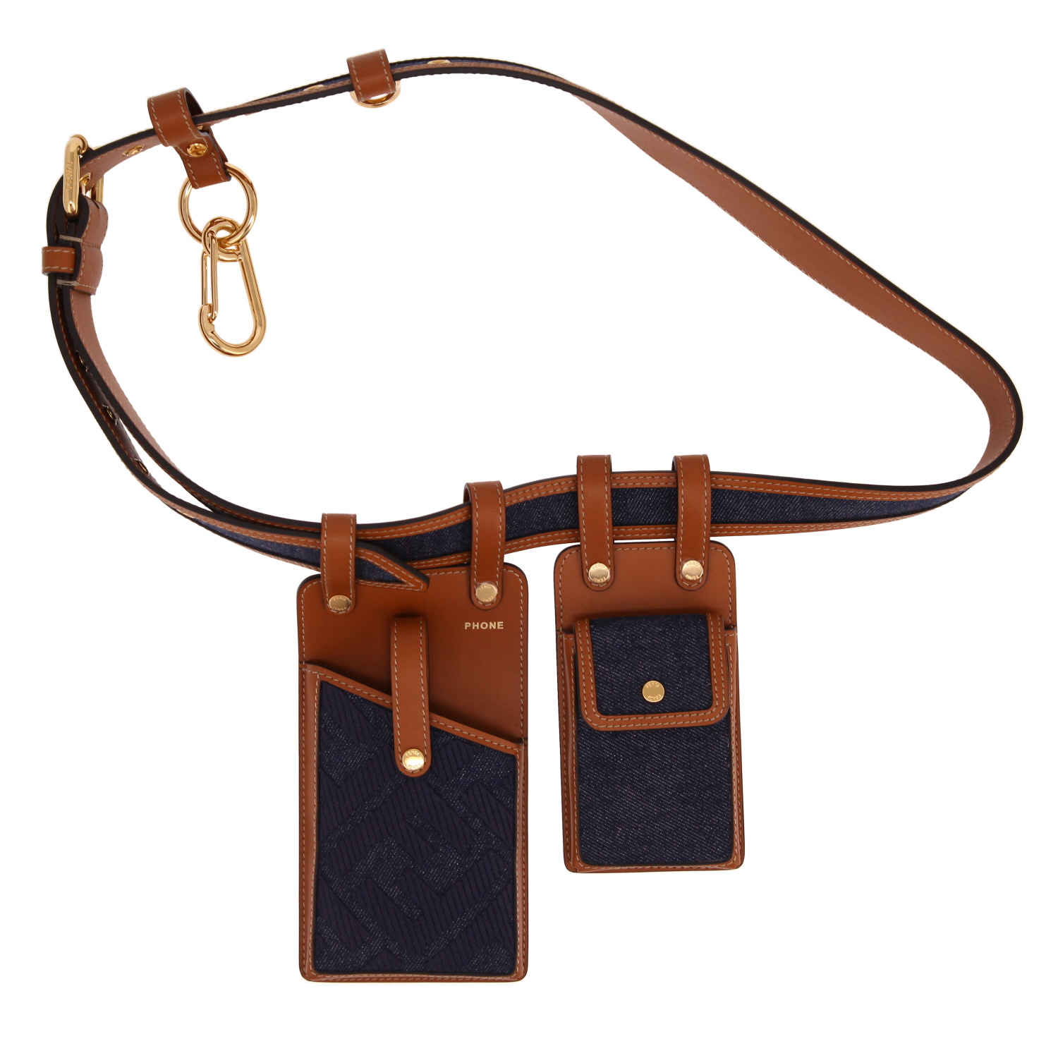 Bolsito-cinturón Fendi   en cuero marrón y denim azul oscuro - Detail D3