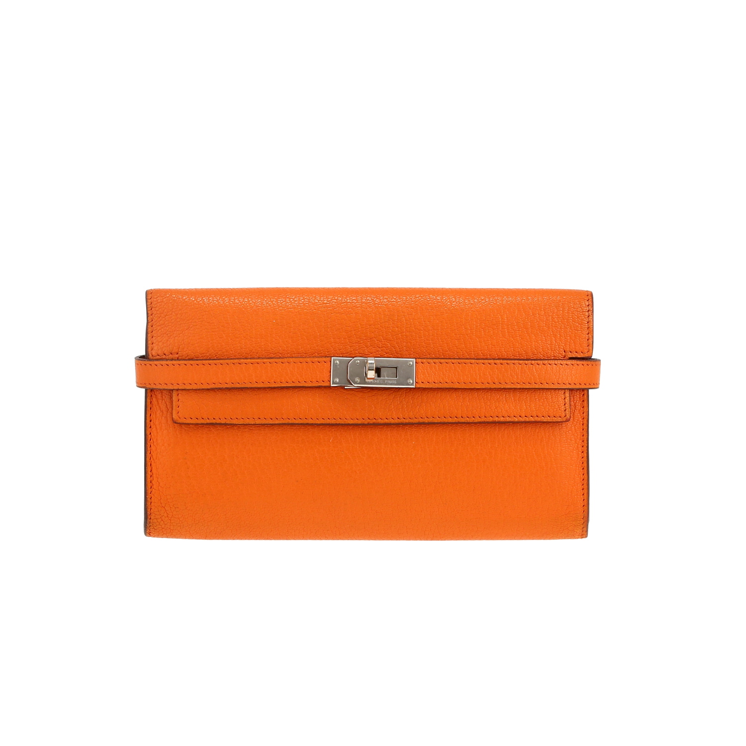 Portefeuille Hermès  Kelly wallet en cuir Mysore orange - Detail D4