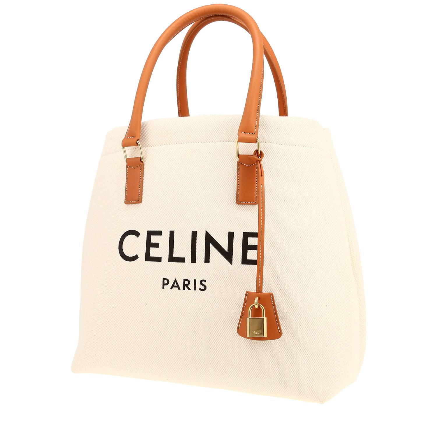 Celine Vertical shopping bag in beige canvas and brown leather