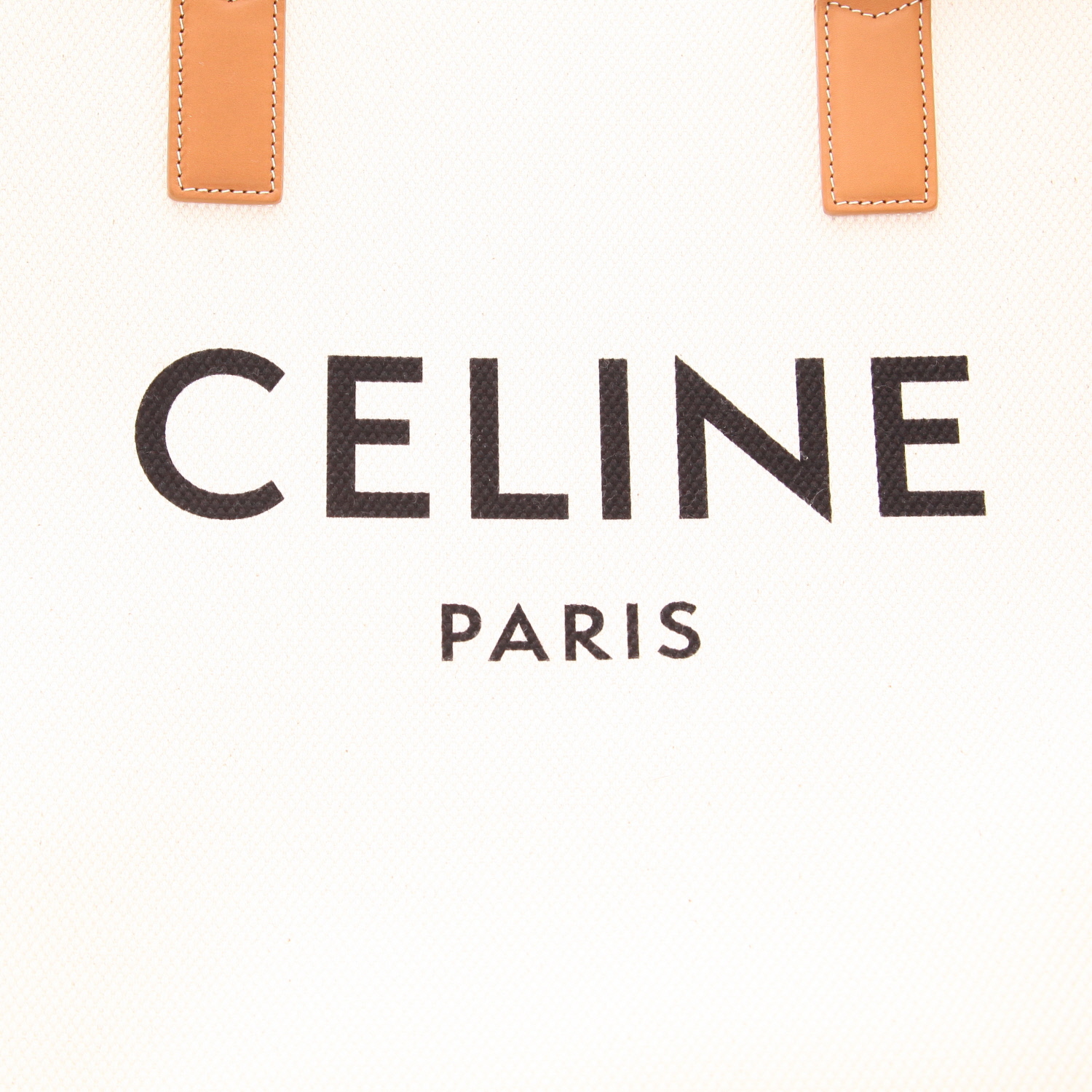 Sac cabas Celine  Vertical en toile beige et cuir marron - Detail D2