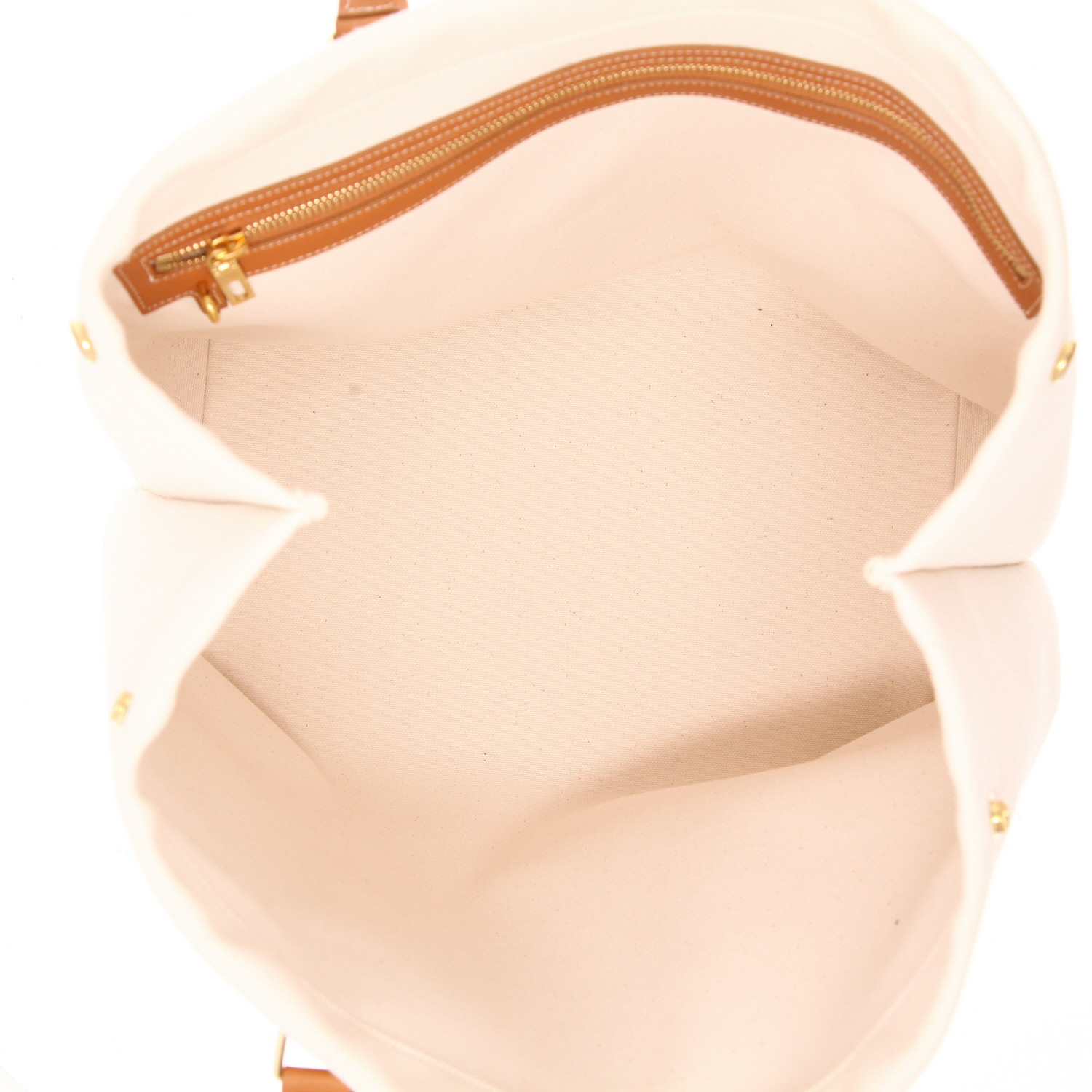 Bolso Cabás Celine  Vertical en lona beige y cuero marrón - Detail D3