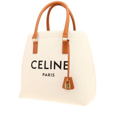 Sac cabas Celine  Vertical en toile beige et cuir marron