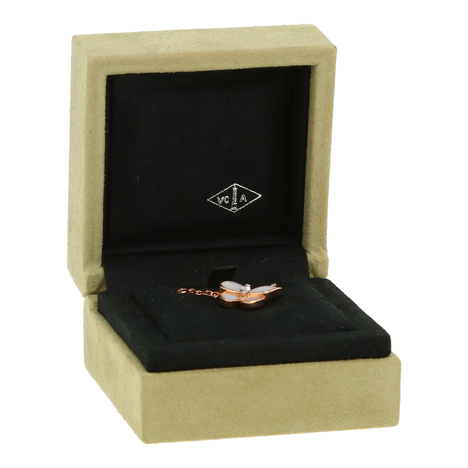 Collier Van Cleef & Arpels Deux Papillons en or rose, nacre et diamants - Detail D2