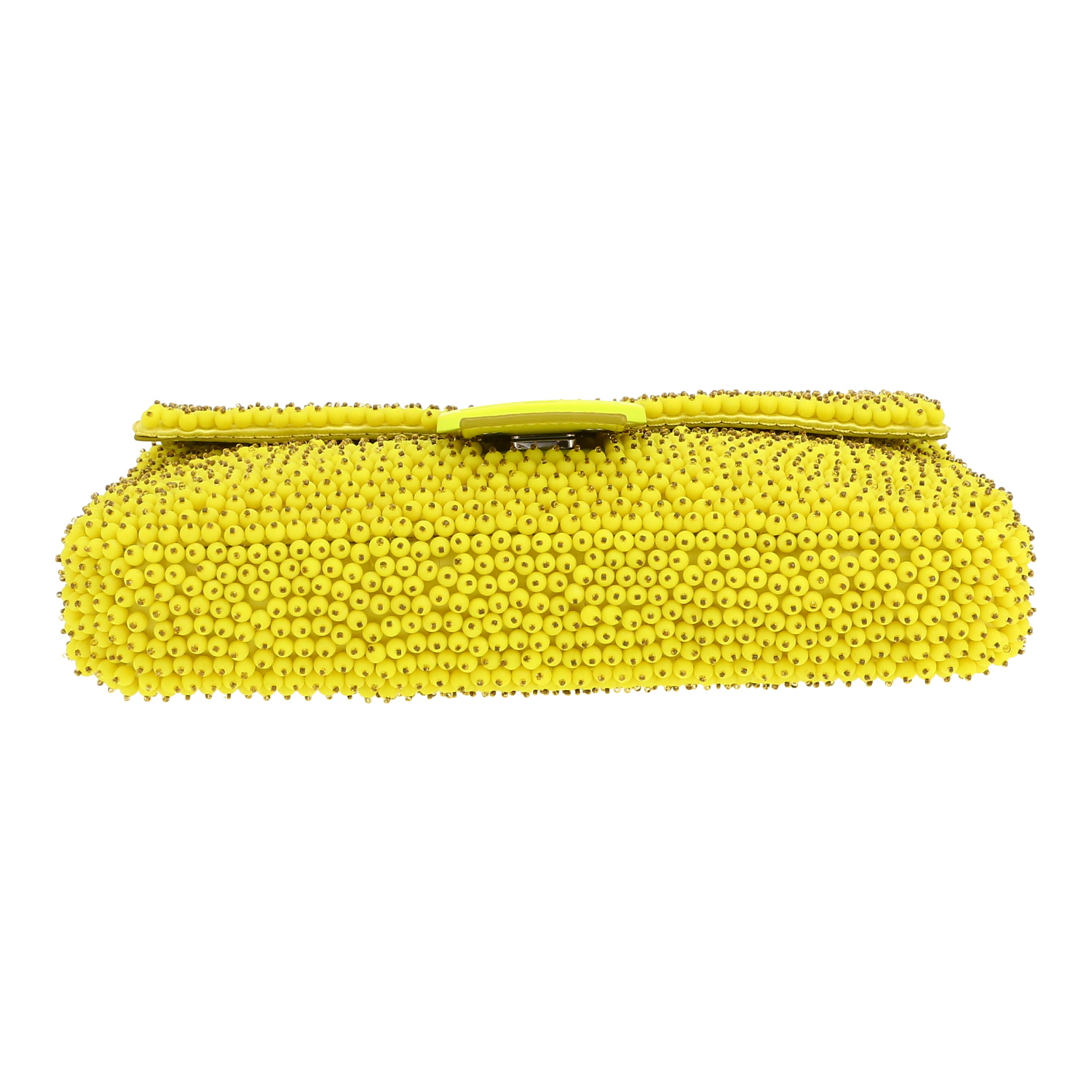 Bolso de mano Fendi  Baguette en lona amarilla y cuero amarillo - Detail D1