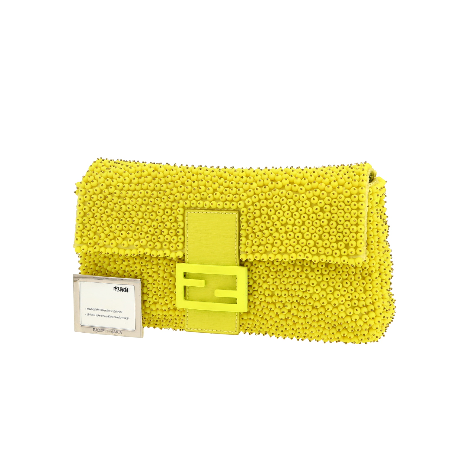 Sac à main Fendi  Baguette en toile jaune et cuir jaune - Detail D4
