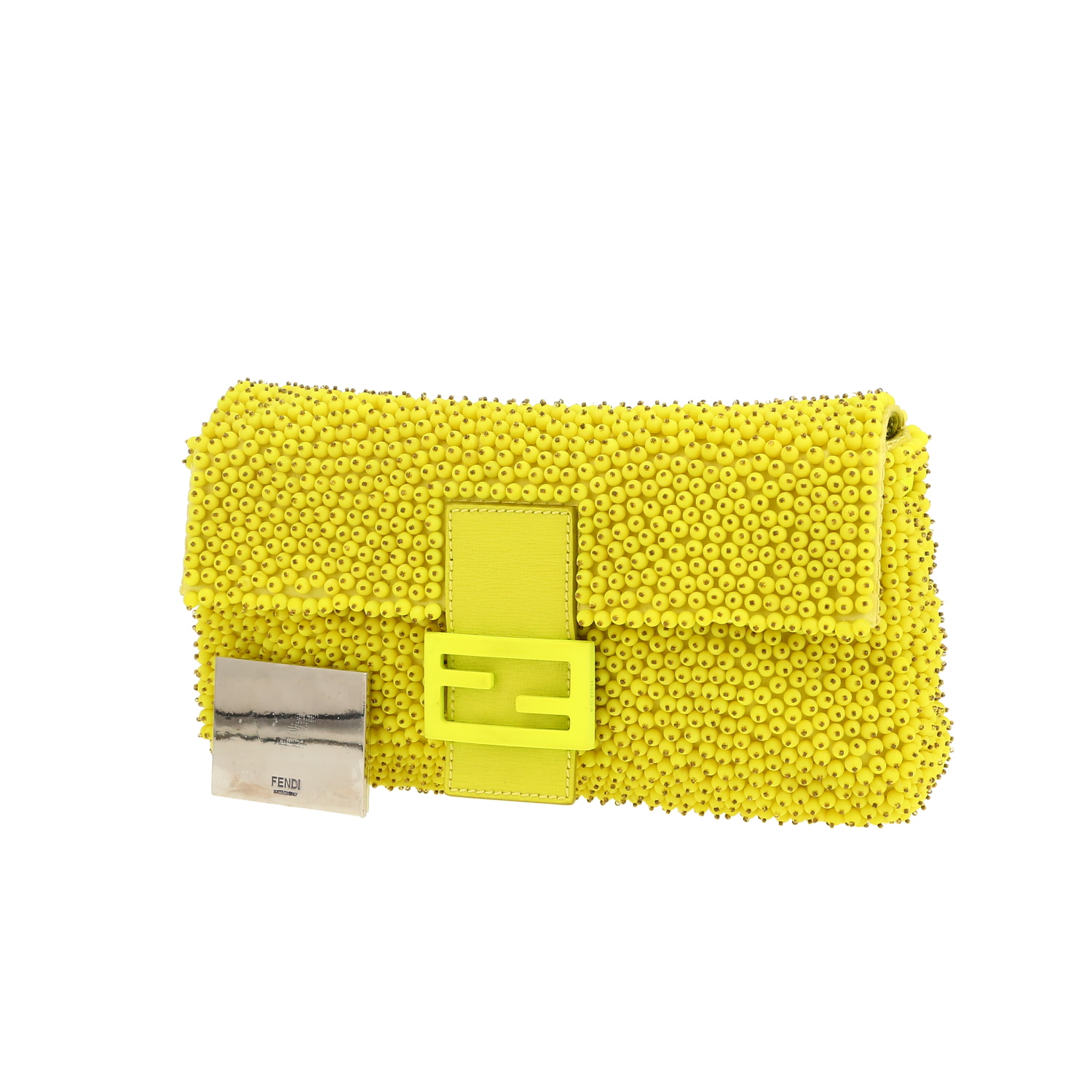 Sac à main Fendi  Baguette en toile jaune et cuir jaune - Detail D5