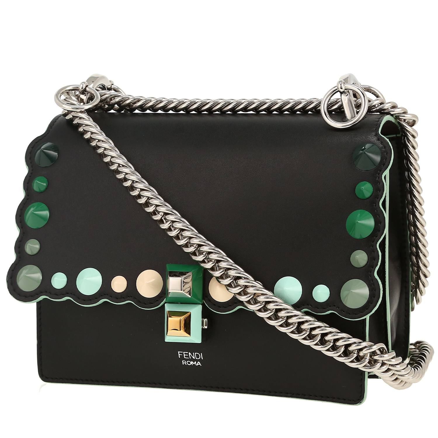 Fendi Kan I shoulder bag in black and green leather
