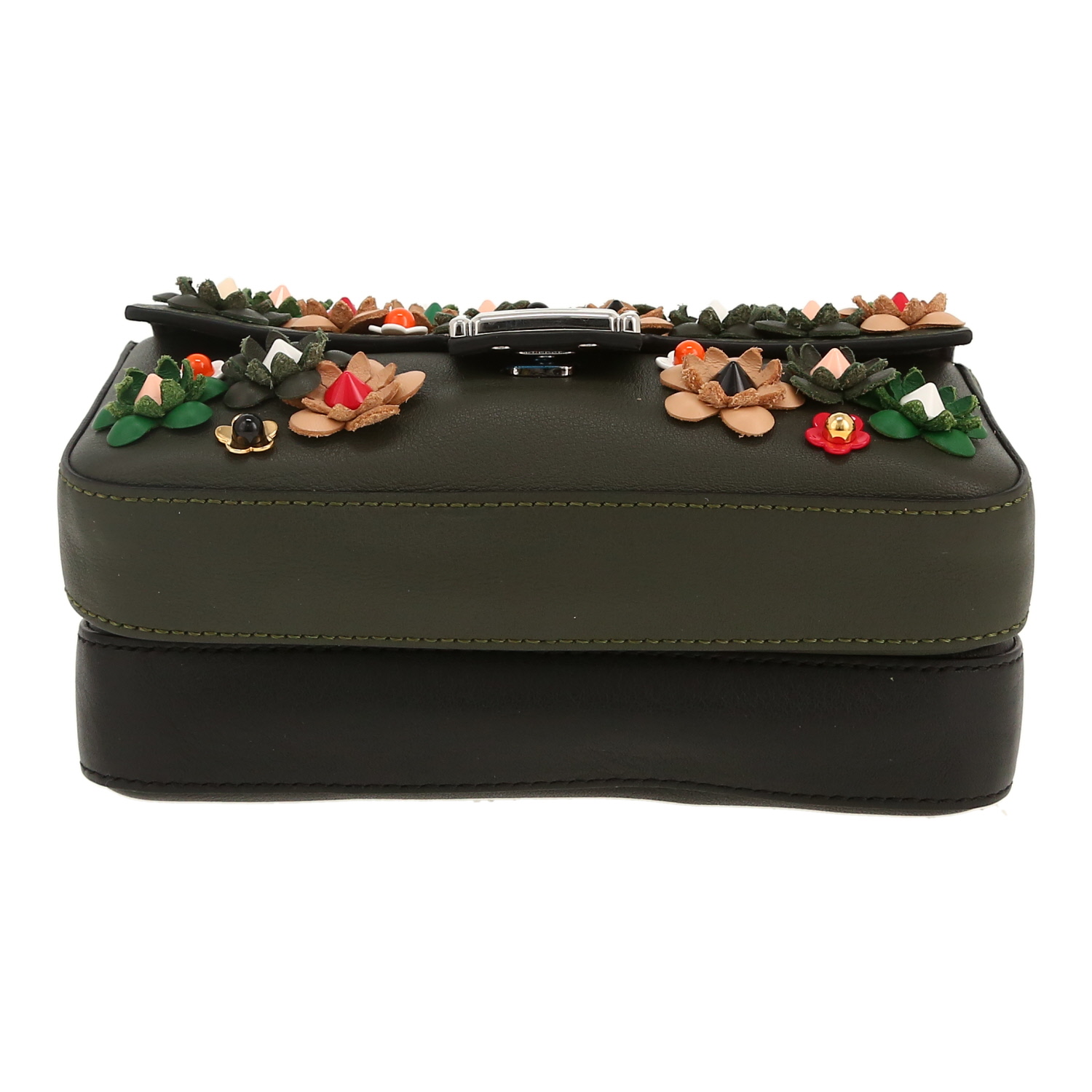 Borsa a tracolla Fendi  Baguette in pelle verde kaki e pelle marrone - Detail D1