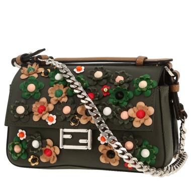 Sac bandoulière Fendi  Baguette en cuir vert-kaki et cuir marron