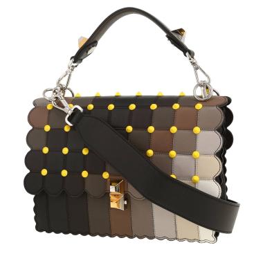Borsa a tracolla Fendi  Kan I in pelle nera, marrone beige e color talpa