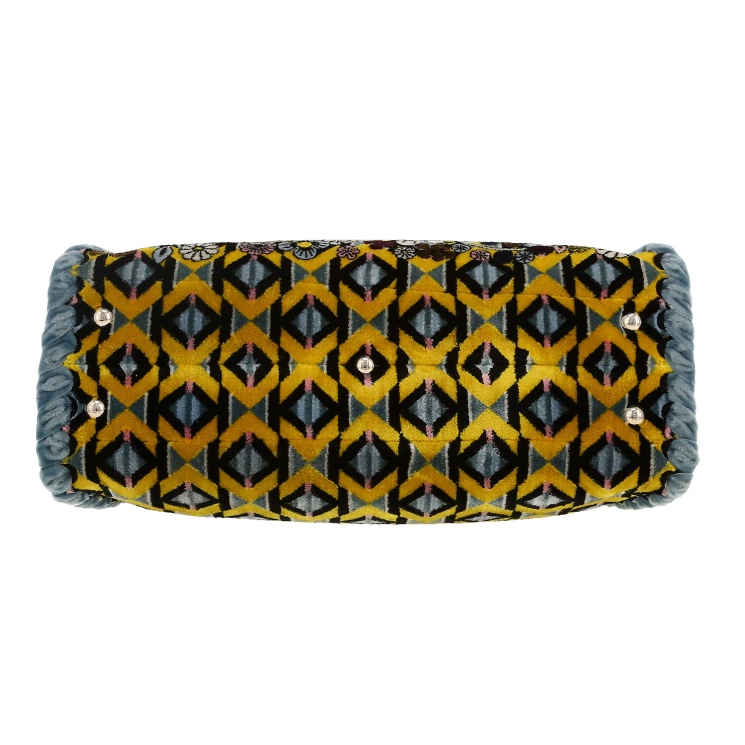 Sac bandoulière Fendi  Peekaboo en velours bleu jaune et noir - Detail D1