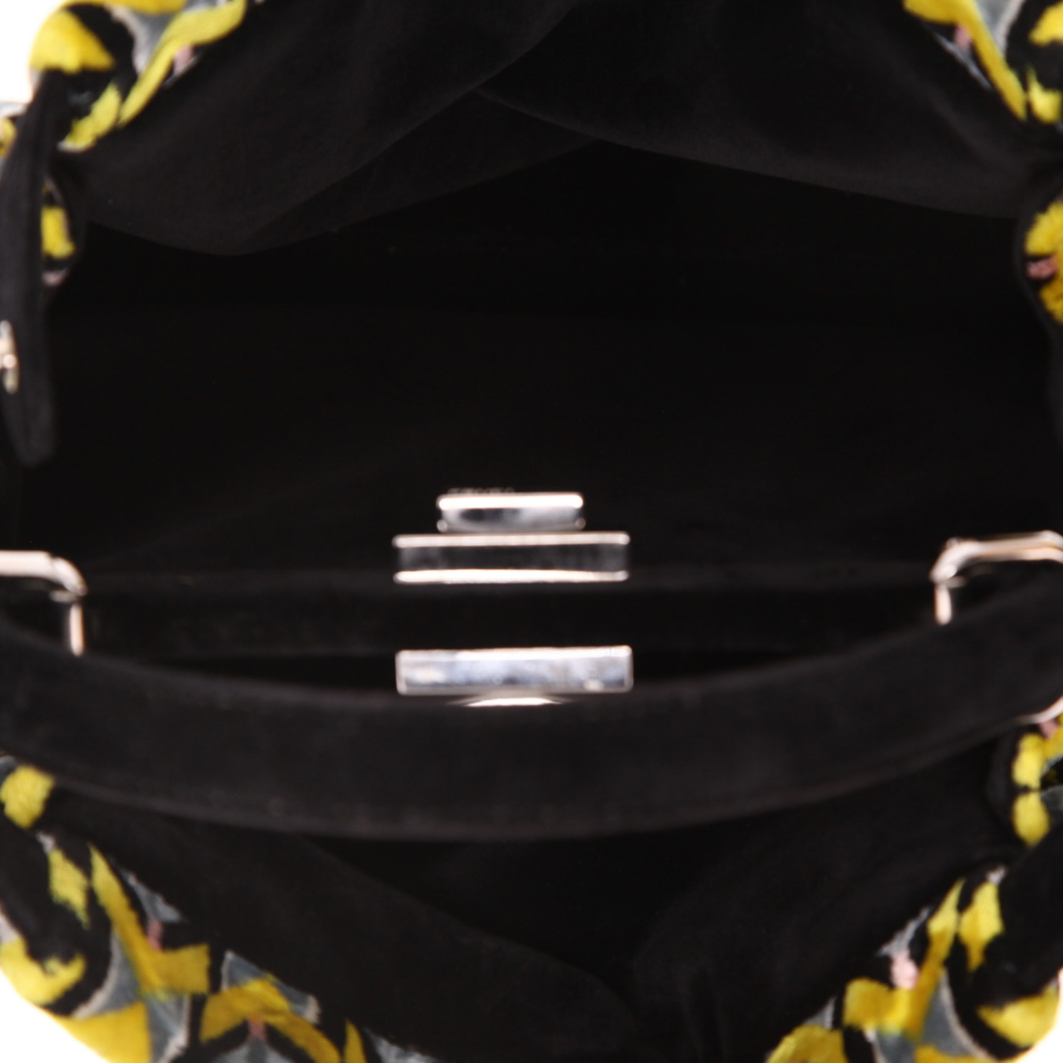 Sac bandoulière Fendi  Peekaboo en velours bleu jaune et noir - Detail D3