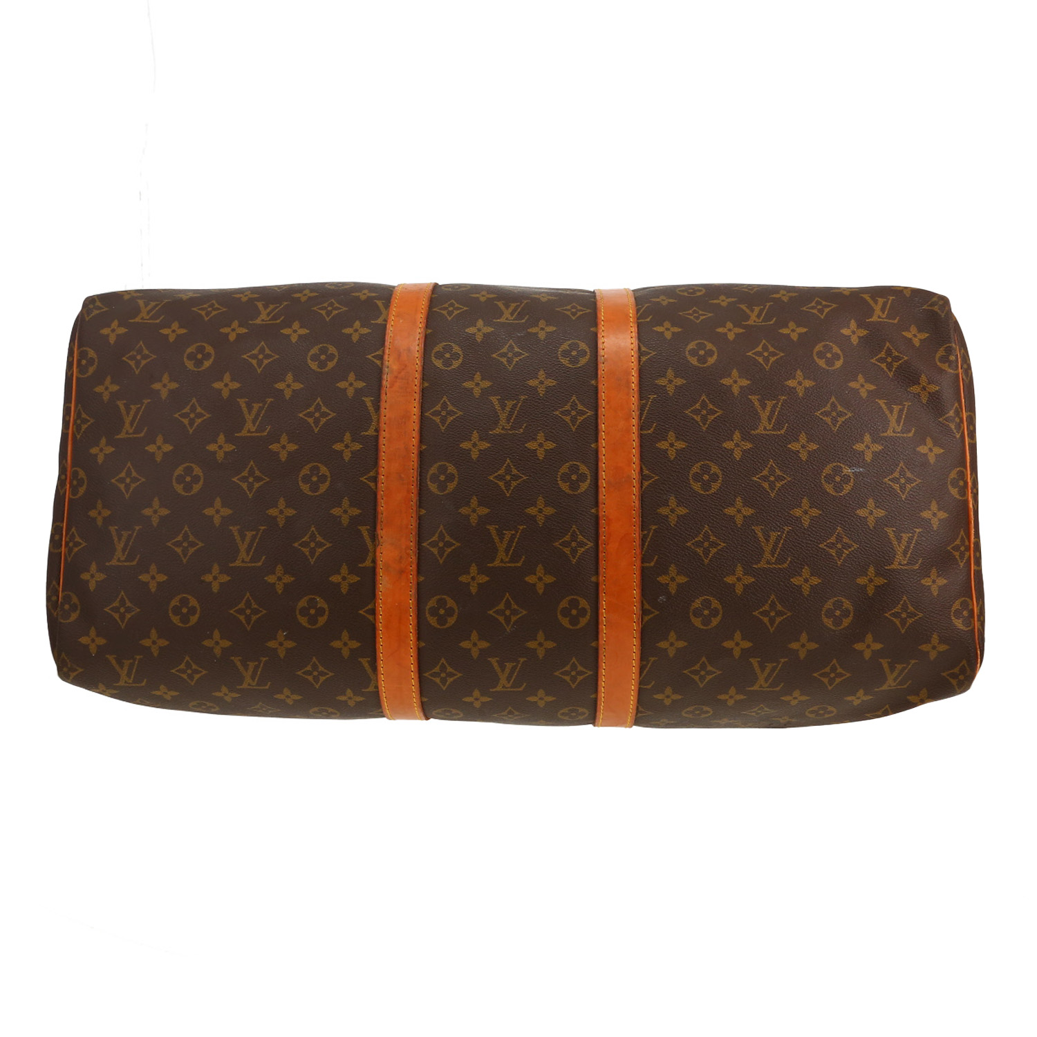 Borsa da viaggio Louis Vuitton  Keepall 55 in tela monogram marrone e pelle naturale - Detail D1