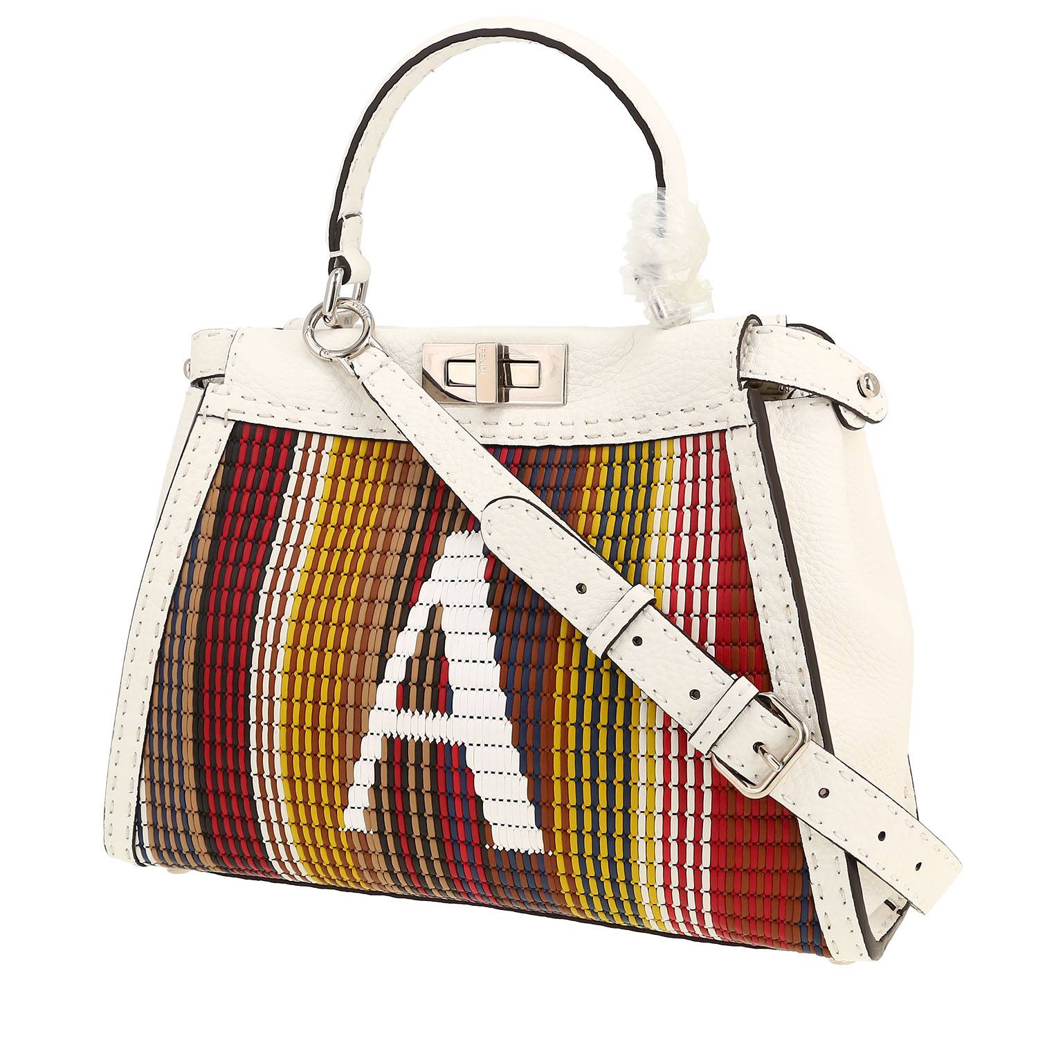 Fendi Peekaboo handbag in white leather and multicolor leather