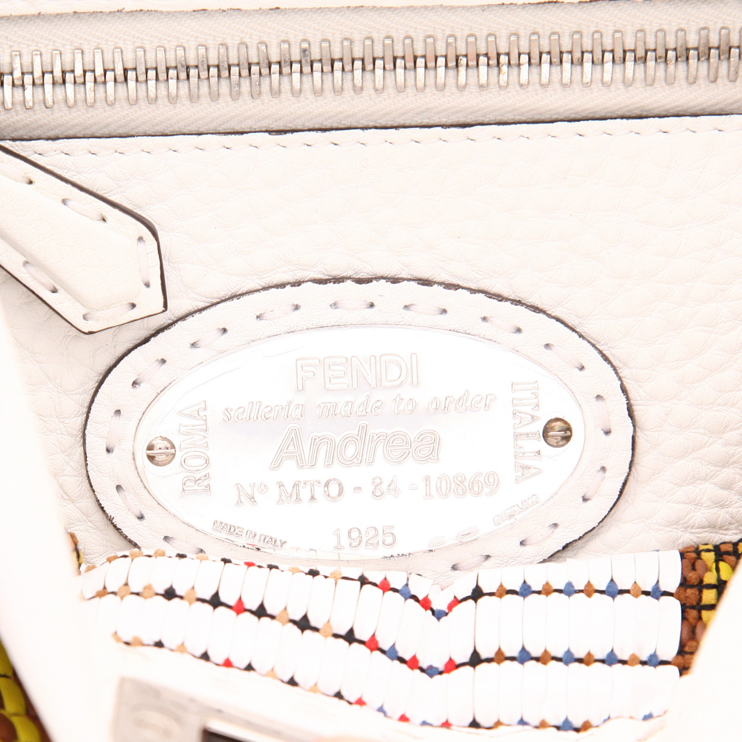 Borsa Fendi  Peekaboo in pelle bianca e pelle multicolore - Detail D2