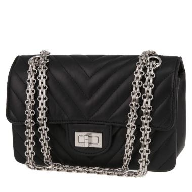 Chanel 2.55 mini  handbag  in black chevron quilted leather