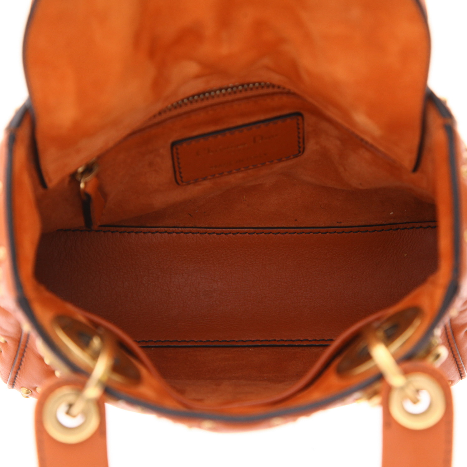 Dior  Lady Dior handbag  in orange leather - Detail D3