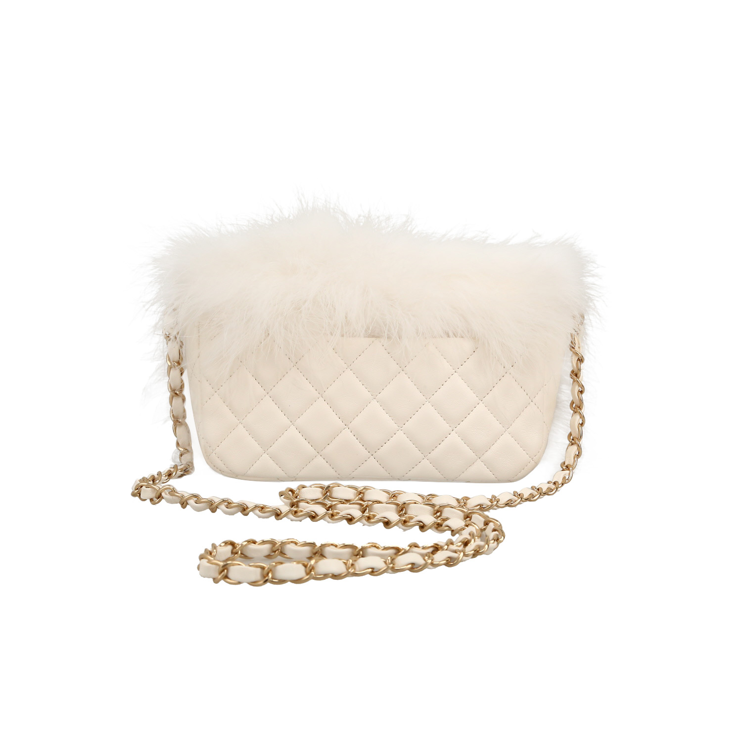 Chanel  Mini Timeless shoulder bag  in white quilted leather  and white furr - Detail D2