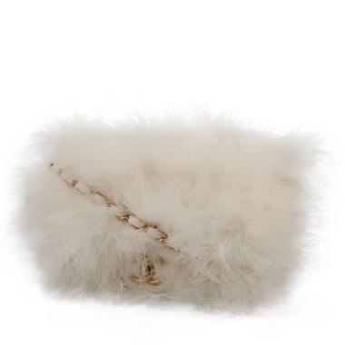 Borsa a tracolla Chanel  Mini Timeless in pelle trapuntata bianca e pelliccia bianca