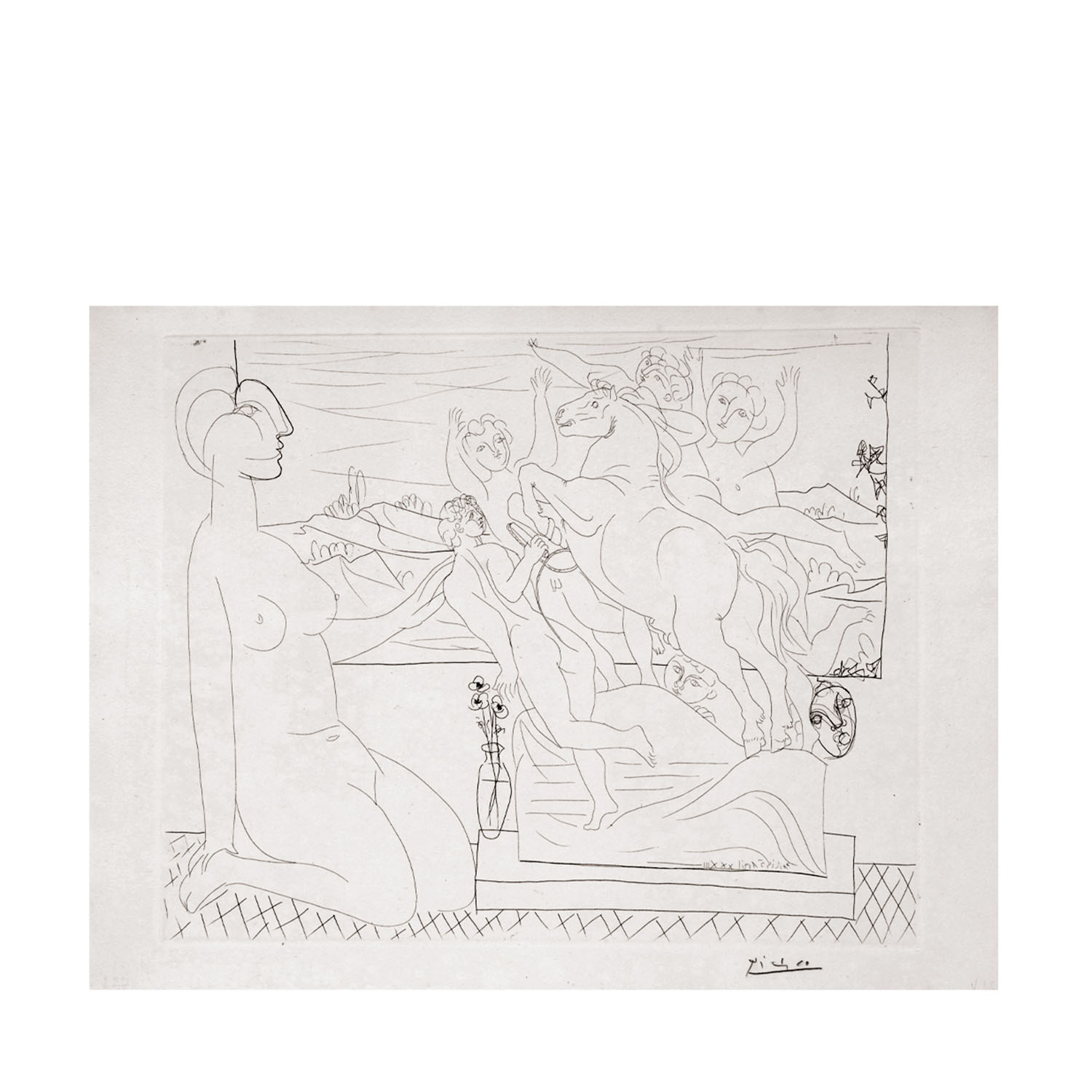 Marie-Thérèse agenouillée contemplant un Groupe sculpté, La Suite Vollard (n°66) - 1933