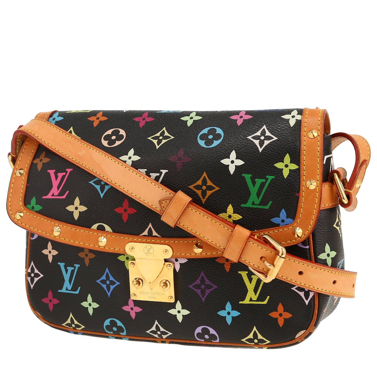 Borsa a tracolla Louis Vuitton  Sologne in tela monogram nera e multicolore e pelle naturale