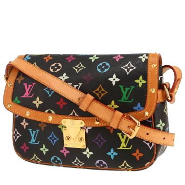 Sac bandoulière Louis Vuitton  Sologne en toile monogram noire et multicolore et cuir naturel