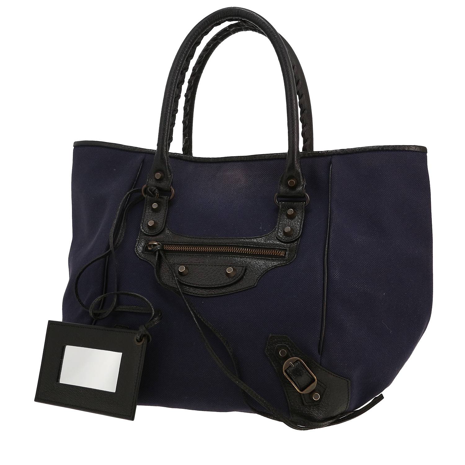 Balenciaga City shoulder bag in blue canvas and black leather