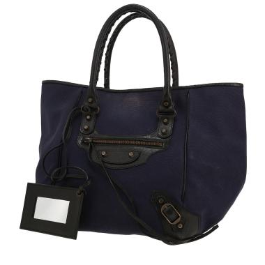 Balenciaga  City shoulder bag  in blue canvas  and black leather