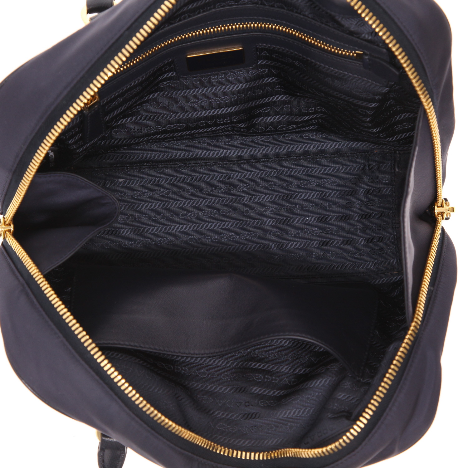 Bolso de mano Prada   en lona azul marino y cuero azul marino - Detail D3