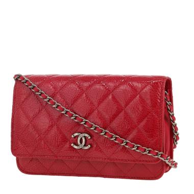 Chanel  Wallet on Chain shoulder bag  in red patent quilted leather