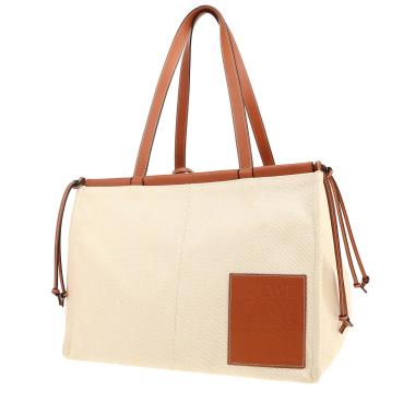 Loewe  Cushion shopping bag  in beige canvas  and brown leather