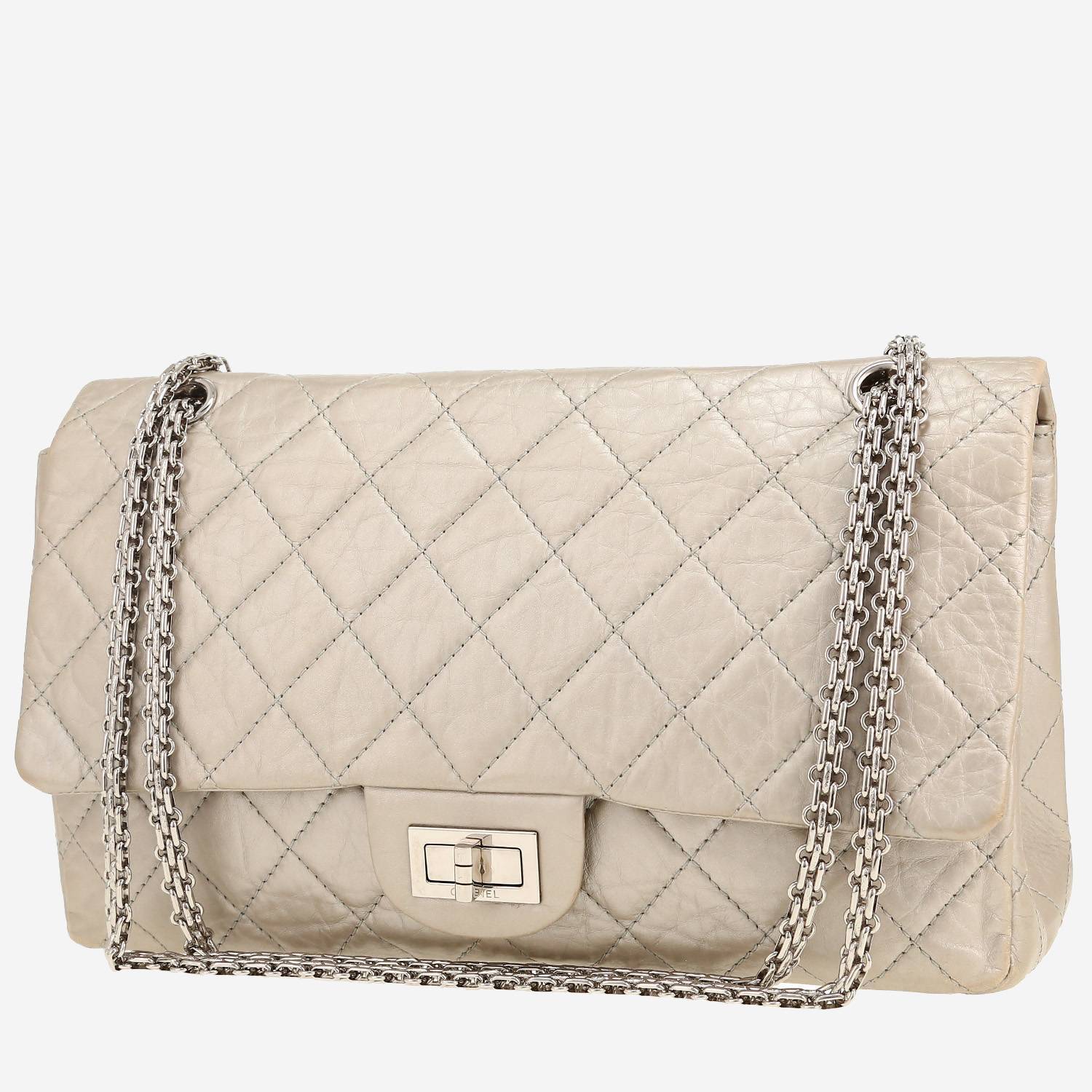Sac bandoulière Chanel  2.55 en cuir matelassé argenté