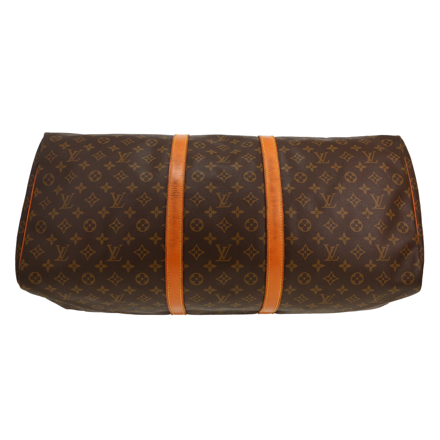 Bolsa de viaje Louis Vuitton  Keepall 60 en lona Monogram marrón y cuero natural - Detail D1