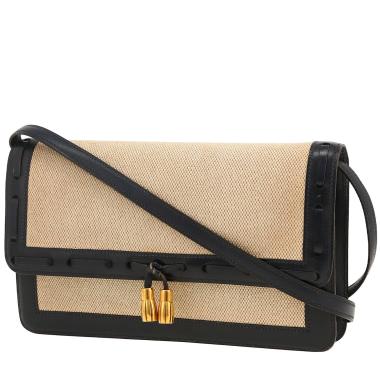 Hermès  Mocassin handbag  in beige "H" canvas  and navy blue leather