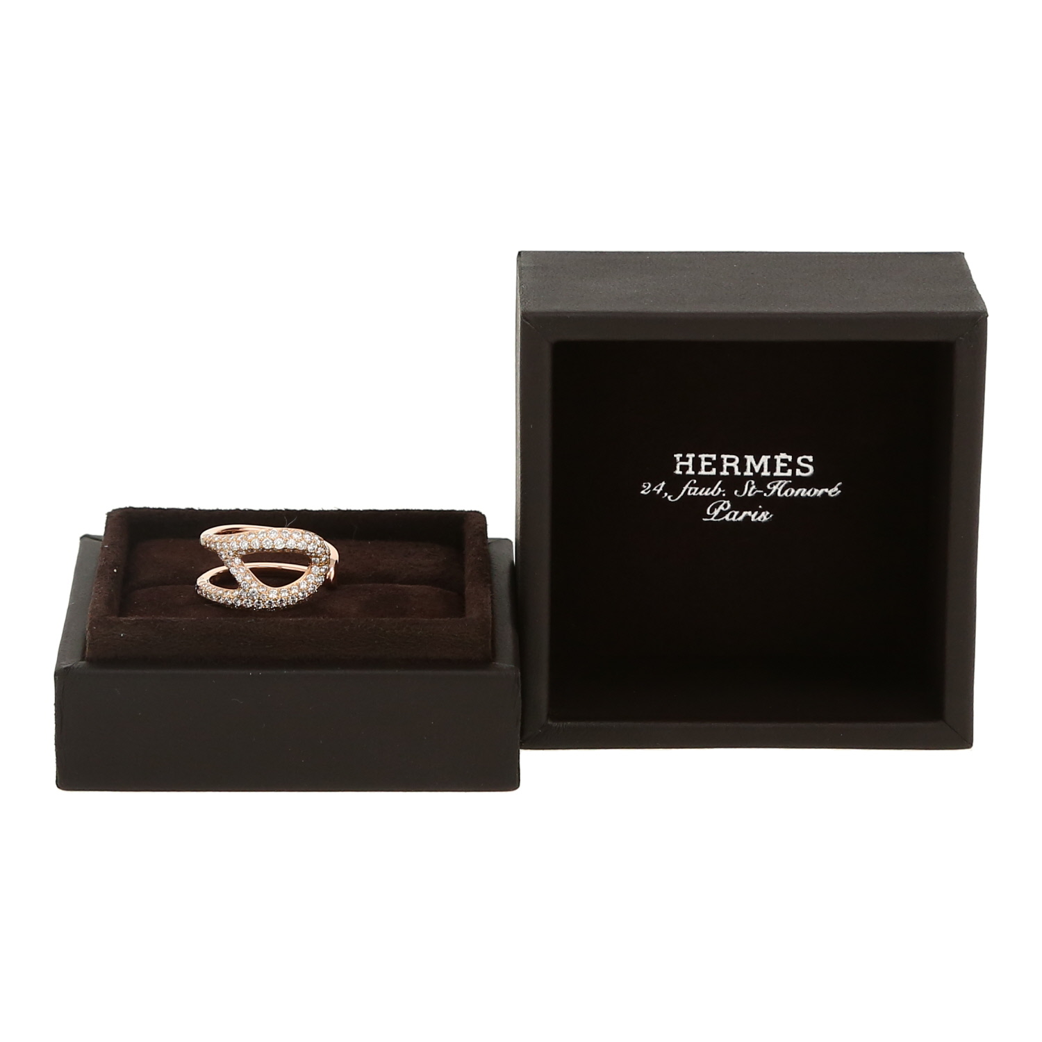 Bague Hermès Chaîne d'Ancre Punk moyen modèle en or rose et diamants - Detail D2