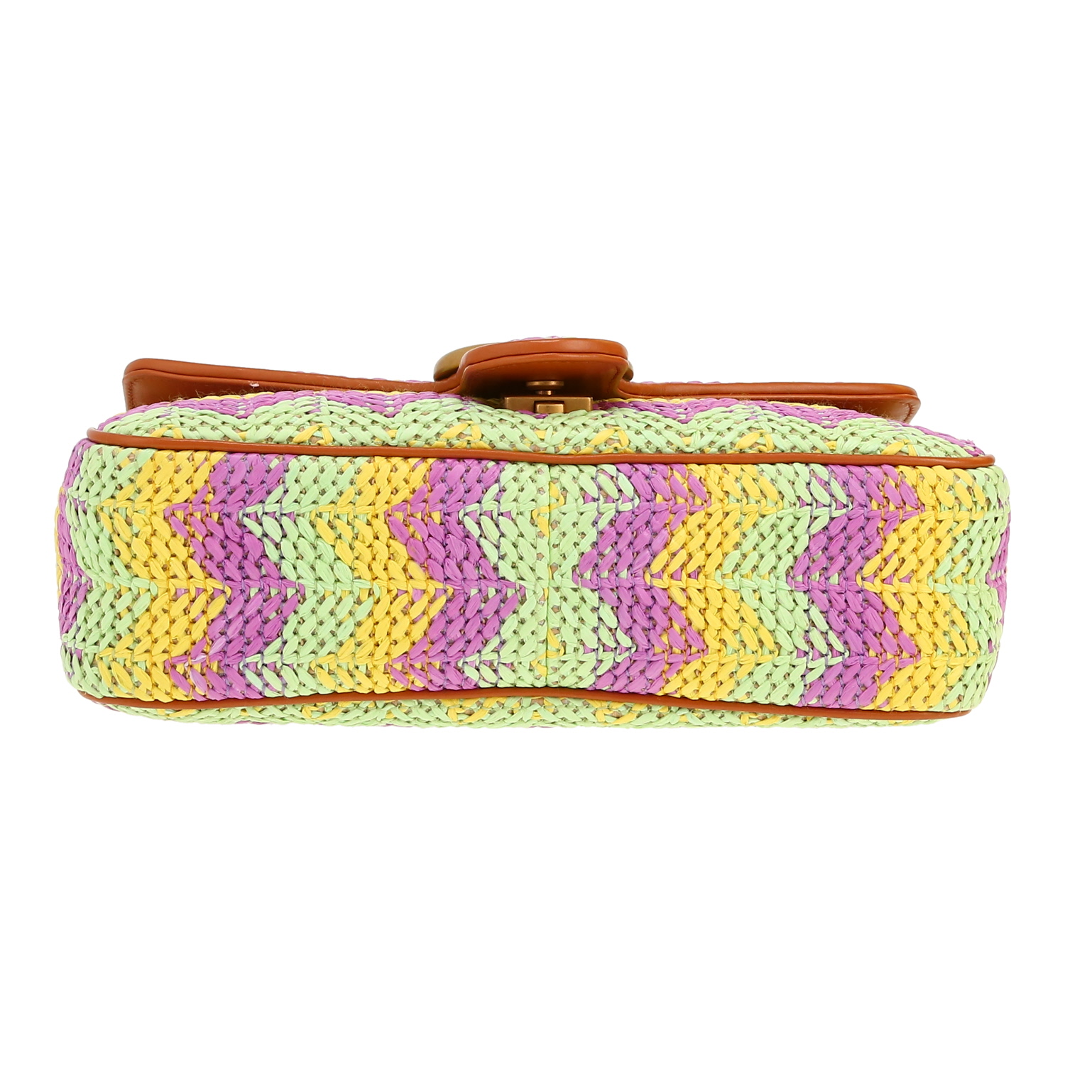Gucci  GG Marmont handbag  in yellow, green and purple raphia  and brown leather - Detail D1