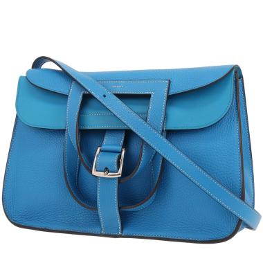 Sac à main Hermès  Halzan en cuir taurillon clémence Bleu Zanzibar