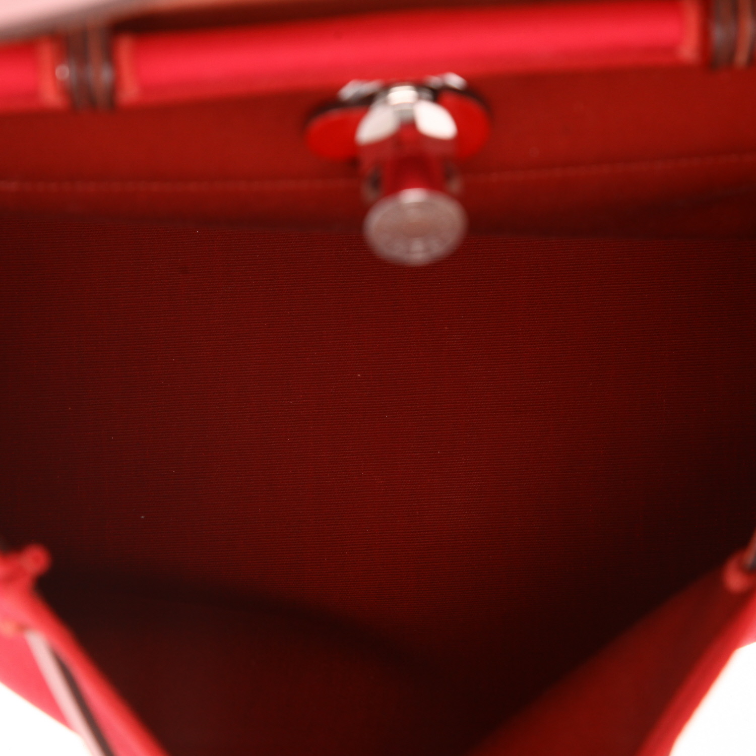 Sac à main Hermès  Herbag en toile rouge et cuir rouge - Detail D3