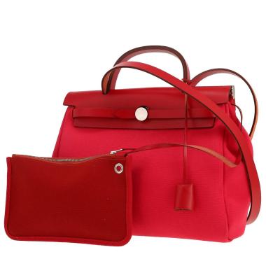 Sac à main Hermès  Herbag en toile rouge et cuir rouge