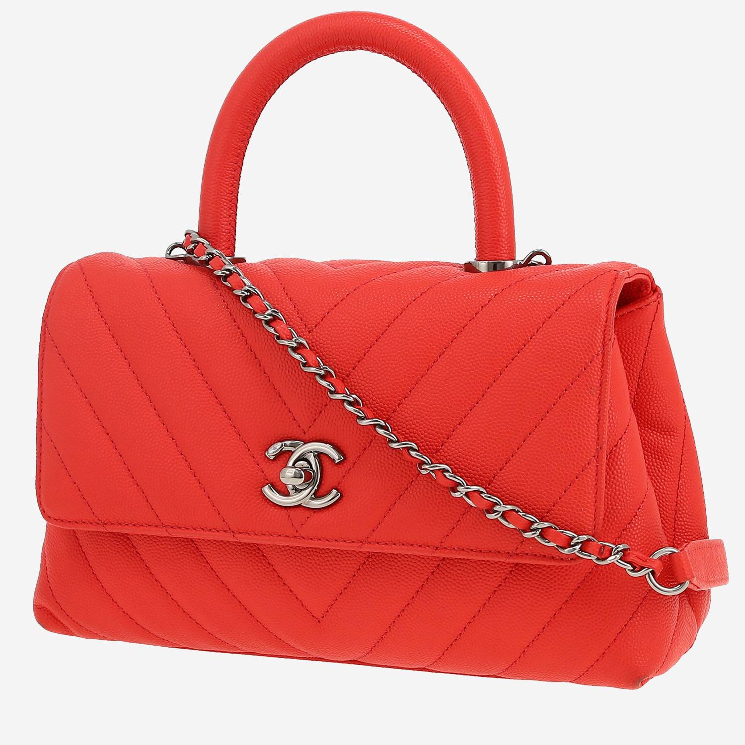Borsa a tracolla Chanel  Coco Handle in pelle trapuntata a zigzag rossa