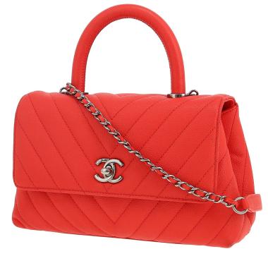 Borsa a tracolla Chanel  Coco Handle in pelle trapuntata a zigzag rossa