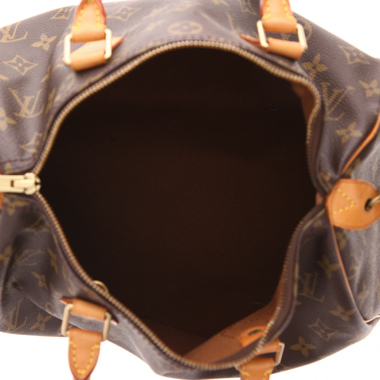 Sac à main Louis Vuitton  Speedy 30 en toile monogram marron et cuir naturel - Detail D3